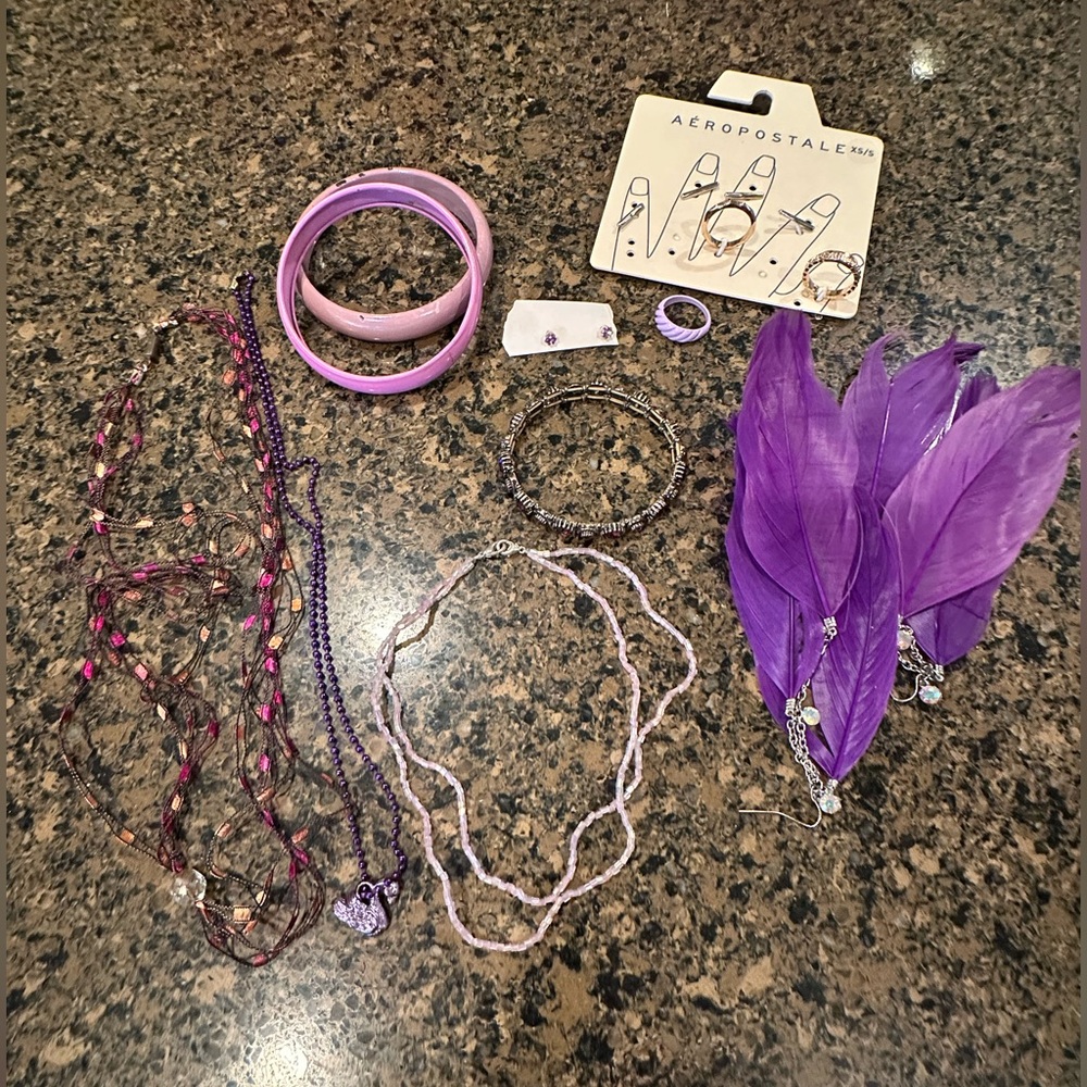 Lot of Purple Jewelry including two New Aeropostale gold tone rings